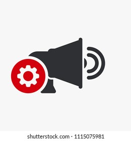 Speaker icon, technology icon with settings sign. Speaker icon and customize, setup, manage, process symbol. Vector illustration