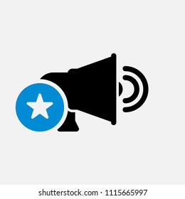 Speaker icon, technology icon with star sign. Speaker icon and best, favorite, rating symbol. Vector illustration