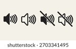 Speaker icon with various volume states including mute, low volume, and high volume, suitable for media and app UIs.