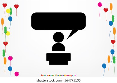 Speaker icon vector EPS 10, abstract sign orator speaking from tribune flat design,  illustration modern isolated badge  for website or app - stock info graphics