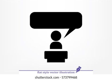 Speaker icon vector EPS 10, abstract sign orator speaking from tribune flat design,  illustration modern isolated badge  for website or app - stock info graphics