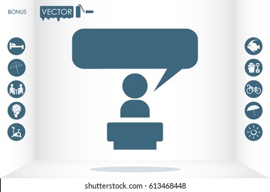 Speaker icon vector EPS 10, abstract sign orator speaking from tribune flat design,  illustration modern isolated badge  for website or app - stock info graphics