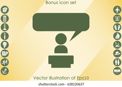 Speaker icon vector EPS 10, abstract sign orator speaking from tribune flat design,  illustration modern isolated badge  for website or app - stock info graphics