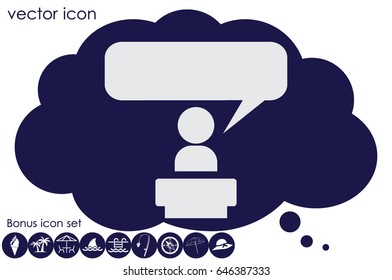 Speaker icon vector EPS 10, abstract sign orator speaking from tribune flat design,  illustration modern isolated badge  for website or app - stock info graphics