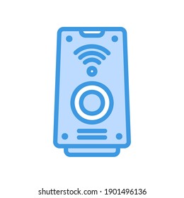 Lautsprechersymbol im blauen Stil über Internet-Inhalte für beliebige Projekte, Verwendung für mobile App-Präsentation auf der Website