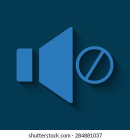 Speaker icon. Vector illustration   with shadow on a blue background