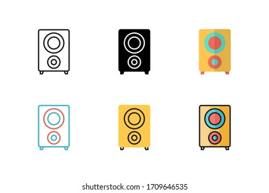 ilustración vectorial de icono de altavoz con seis estilos diferentes. aislado sobre fondo blanco