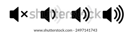 Speaker Icon vector illustration, Volume control sign, Audio icon, Media player buttons icon set isolated, mute symbol, Silent sign, Low volume, Maximum Volume symbol, No volume.