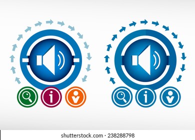 Speaker icon. Volume max and creative design elements. Flat design concept