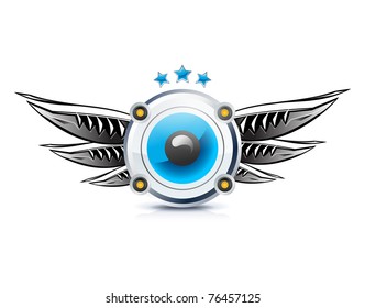Speaker icon with wings on white