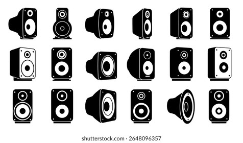 Speaker icons - audio and sound system equipment silhouette pack - scalable vector illustrations for print, packaging, signage, or digital use