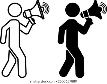 Speaker Icons. Black and White Vector Illustration. Man Talking in Loudspeaker. Music Concept