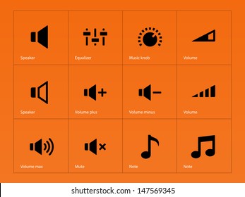 Speaker Icons On Orange Background. Volume Control. Vector Illustration.