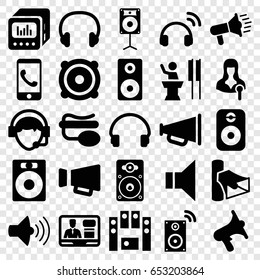 Speaker icons set. set of 25 speaker filled icons such as woman speaker, volume, tv speaker, pin microphone, headset, megaphone, operator
