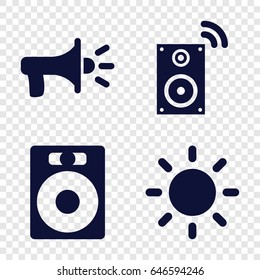 Speaker icons set. set of 4 speaker filled icons such as contrast, megaphone, music loudspeaker