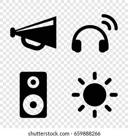 Speaker icons set. set of 4 speaker filled icons such as megaphone, loudspeaker, contrast