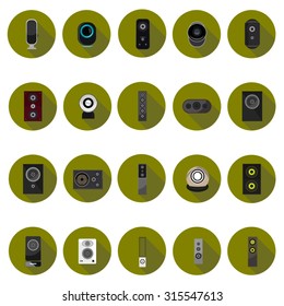 Speaker icons set in flat design with long shadow. Illustration EPS10