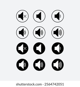 speaker icons set, Symbol for loudspeakers and volume. Audio, speaker icon on circle background. Loudspeaker concept