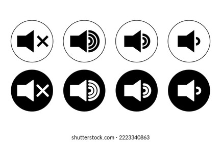Los iconos del altavoz están configurados. Icono de volumen. Altavoz, audio e icono de sonido. estilo plano - vector de stock.	