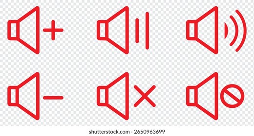 Speaker icons. Sound icon set. Sound volume line icon. Sound volume control icons vector illustration on transparent background. Vector illustration.
