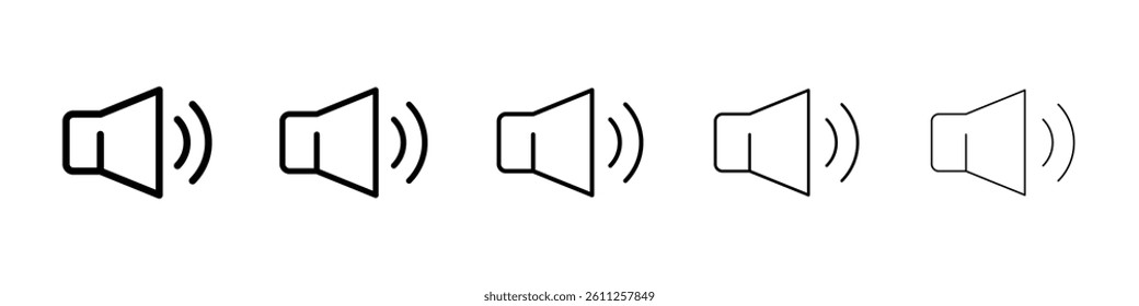 Speaker icons vector set in different stroke line style