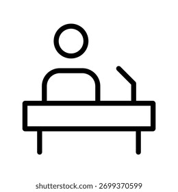 Orador en el conjunto de iconos de Lectern con oratoria pública, presentación, participación de la audiencia, seminarios y conferencias en un estilo de línea minimalista moderno y limpio