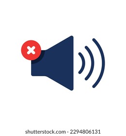 altavoz como silenciar, por favor o botón de silencio. el concepto de insignia de advertencia y silenciar o desactivar. diseño web de lootipo silencioso de estilo simple y llano aislado en fondo blanco