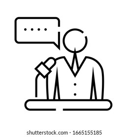 Icono de línea del altavoz, signo de concepto, ilustración del vector de contorno, símbolo lineal.