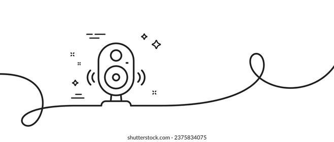 Speaker line icon. Continuous one line with curl. Computer component sign. Sound symbol. Speaker single outline ribbon. Loop curve pattern. Vector