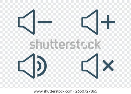Speaker line icon set. Mute and unmute volume sound line vector icons for video apps and websites. 