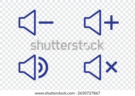 Speaker line icon set. Mute and unmute volume sound line vector icons for video apps and websites. 