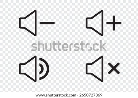 Speaker line icon set. Mute and unmute volume sound line vector icons for video apps and websites. 