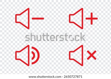 Speaker line icon set. Mute and unmute volume sound line vector icons for video apps and websites. 