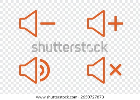 Speaker line icon set. Mute and unmute volume sound line vector icons for video apps and websites. 
