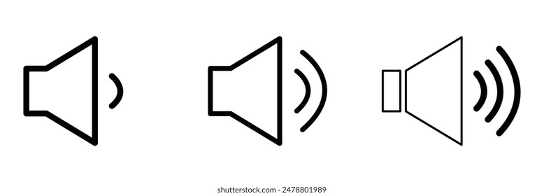Vektorgrafik des Lautsprecherliniensymbols auf weißem Hintergrund, Vektorgrafik des Lautsprechersymbols, Lautstärkesymbol, Audio, Sound-Vektorgrafik. Vektorillustration. EPS-Datei 115.