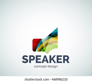 Speaker logo business branding icon, created with color overlapping elements. Glossy abstract geometric style, single logotype