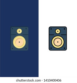 Speaker, Loud, Music, Education  Icons. Flat and Line Filled Icon Set Vector Blue Background