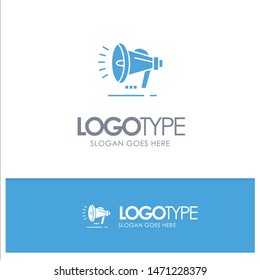 Speaker, Loudspeaker, Voice, Announcement Blue Solid Logo with place for tagline. Vector Icon Template background