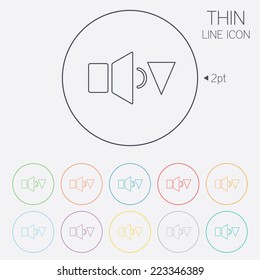 Speaker low volume sign icon. Sound symbol. Thin line circle web icons with outline. Vector