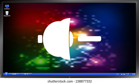 Speaker low volume sign icon on the screen monitor. Made vector illustration