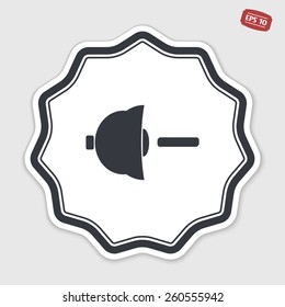Speaker low volume sign icon. Flat design style. Made vector illustration. Emblem or label with shadow.