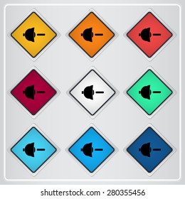 Speaker low volume sign icon. Flat design style. Made vector illustration. Emblem or label with shadow.