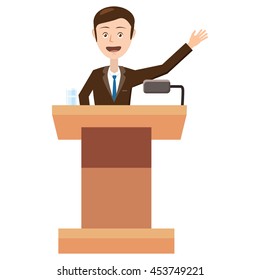 Speaker makes a report to the public icon in cartoon style isolated on white background