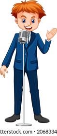 Speaker man with microphone on white background illustration