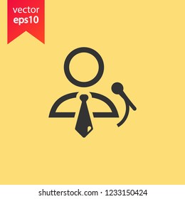 Speaker man vector icon. Podium speech sign. Conference presentation speech icon. Tribune orator speech sign. Audience spokesman symbol. EPS 10 flat symbol.