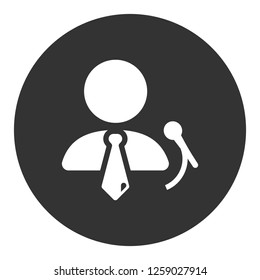 Speaker man vector icon. Podium speech sign. Conference presentation speech icon. Tribune orator speech sign. Audience spokesman symbol. EPS 10 flat symbol. Round social icon design