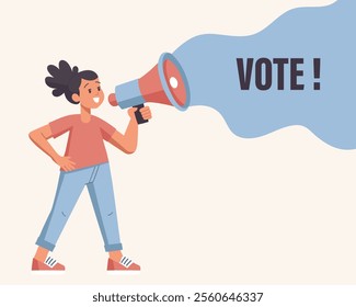 Speaker with megaphone, loudspeaker in hand. Voting and elections concept. Illustration in flat style