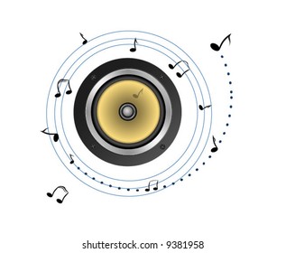 speaker membrane surrounded by music