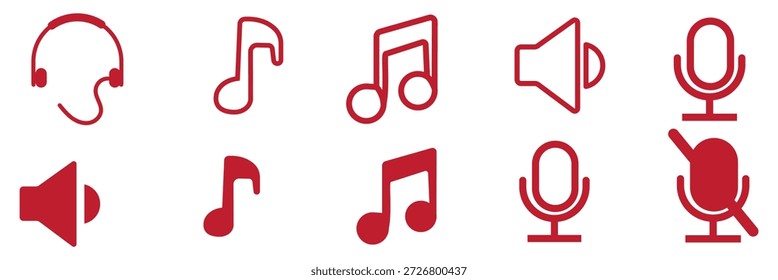 Lautsprecher, Mikrofon- und Videokamera-Symbolsatz, Konferenzsymbolsatz, Stumm- und Unstummschaltungssymbole, Mikrofon, Video, Audio-Sound, Stumm, Off Concept
