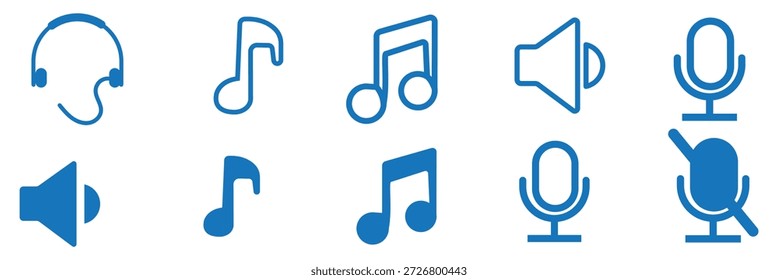 Lautsprecher, Mikrofon- und Videokamera-Symbolsatz, Konferenzsymbolsatz, Stumm- und Unstummschaltungssymbole, Mikrofon, Video, Audio-Sound, Stumm, Off Concept